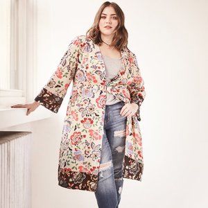 Eloquii Long Floral Print Kimono Kaftan Jacket Size 24